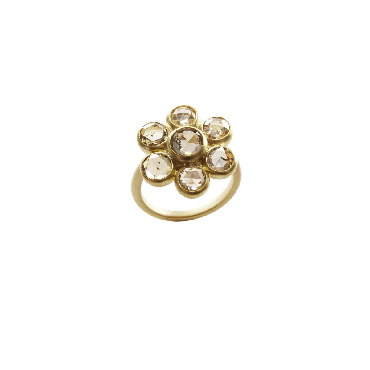 3.146 ct. "Daisy Flower" Natural Brown Rose Cut Diamond Ring in 18K Gold