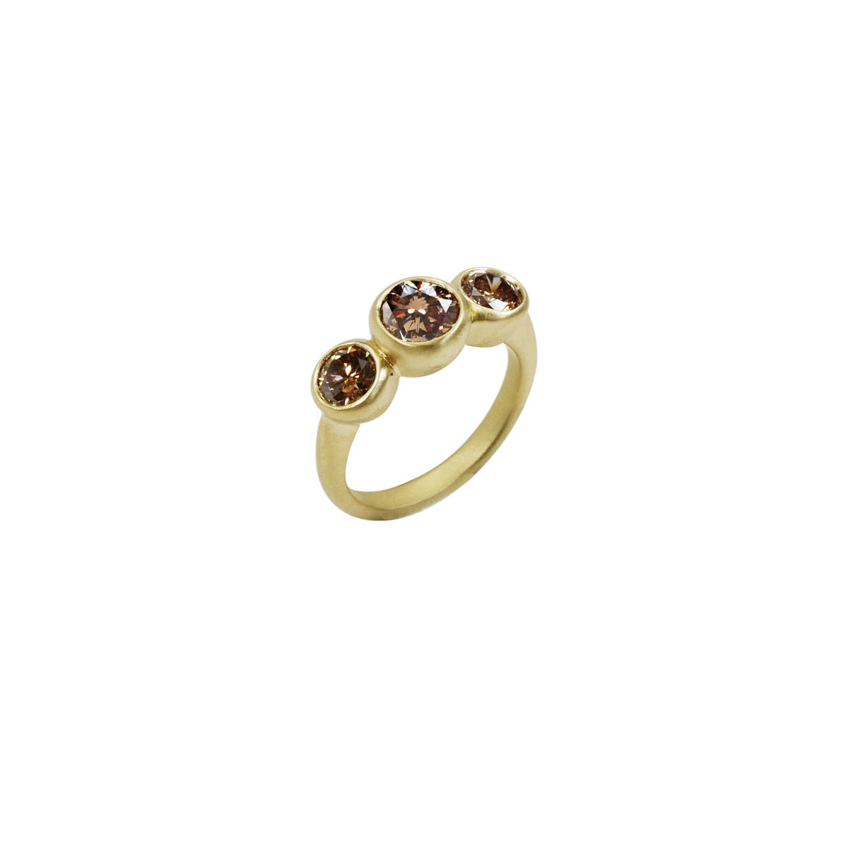 Three Stone 1.84 ct. Natural Brilliant Brown Diamond Ring in 18K Gold