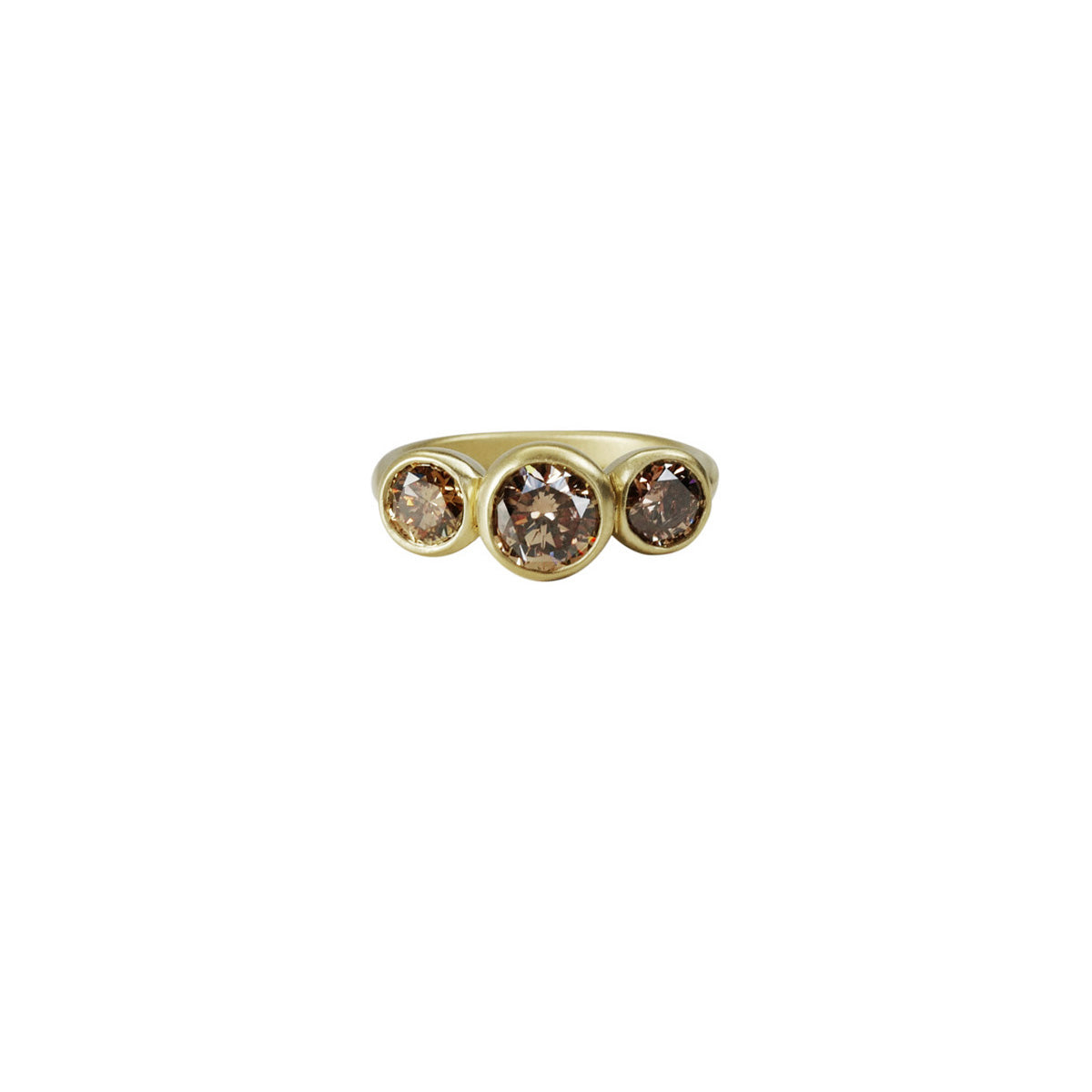 Three Stone 1.84 ct. Natural Brilliant Brown Diamond Ring in 18K Gold