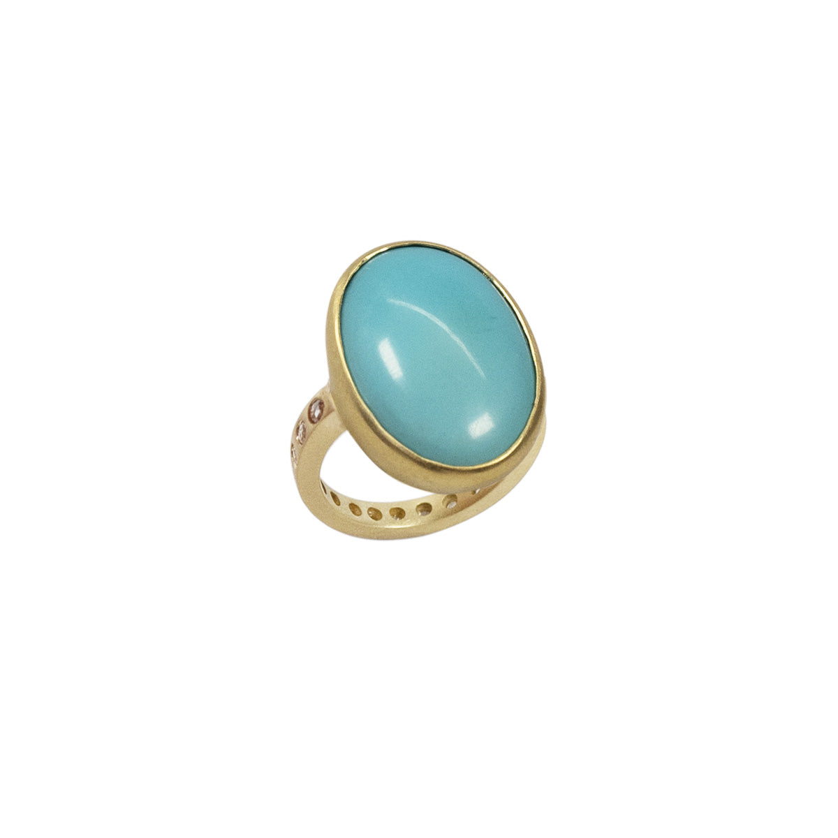 Sleeping Beauty Turquoise Ring with Natural White Rose Cut Diamonds in 18K Gold