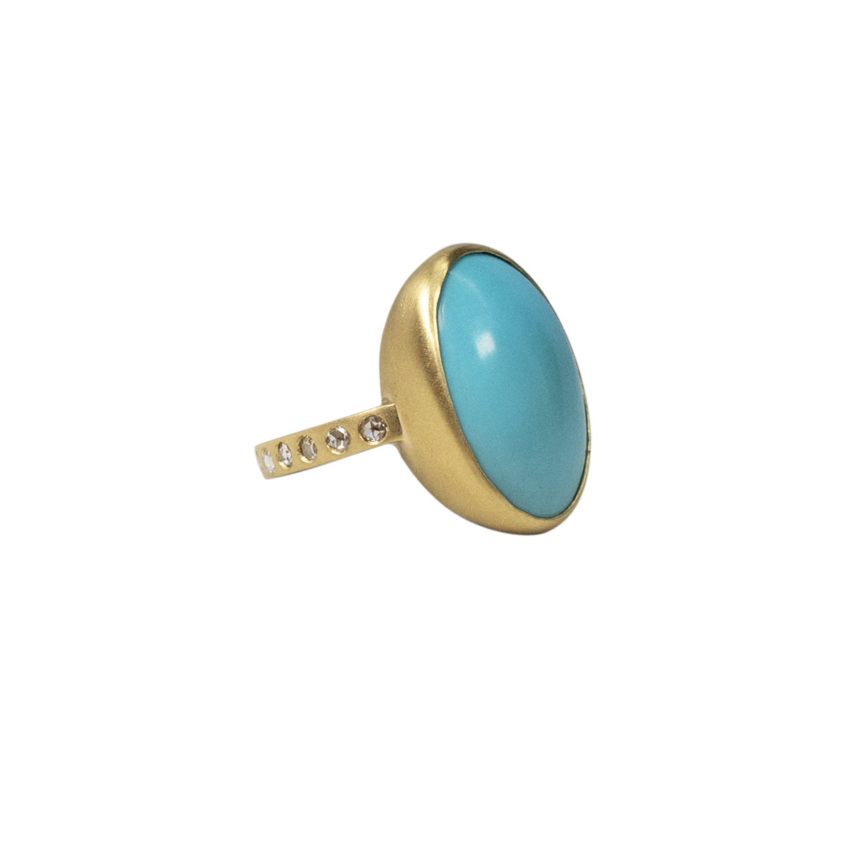 Sleeping Beauty Turquoise Ring with Natural White Rose Cut Diamonds in 18K Gold