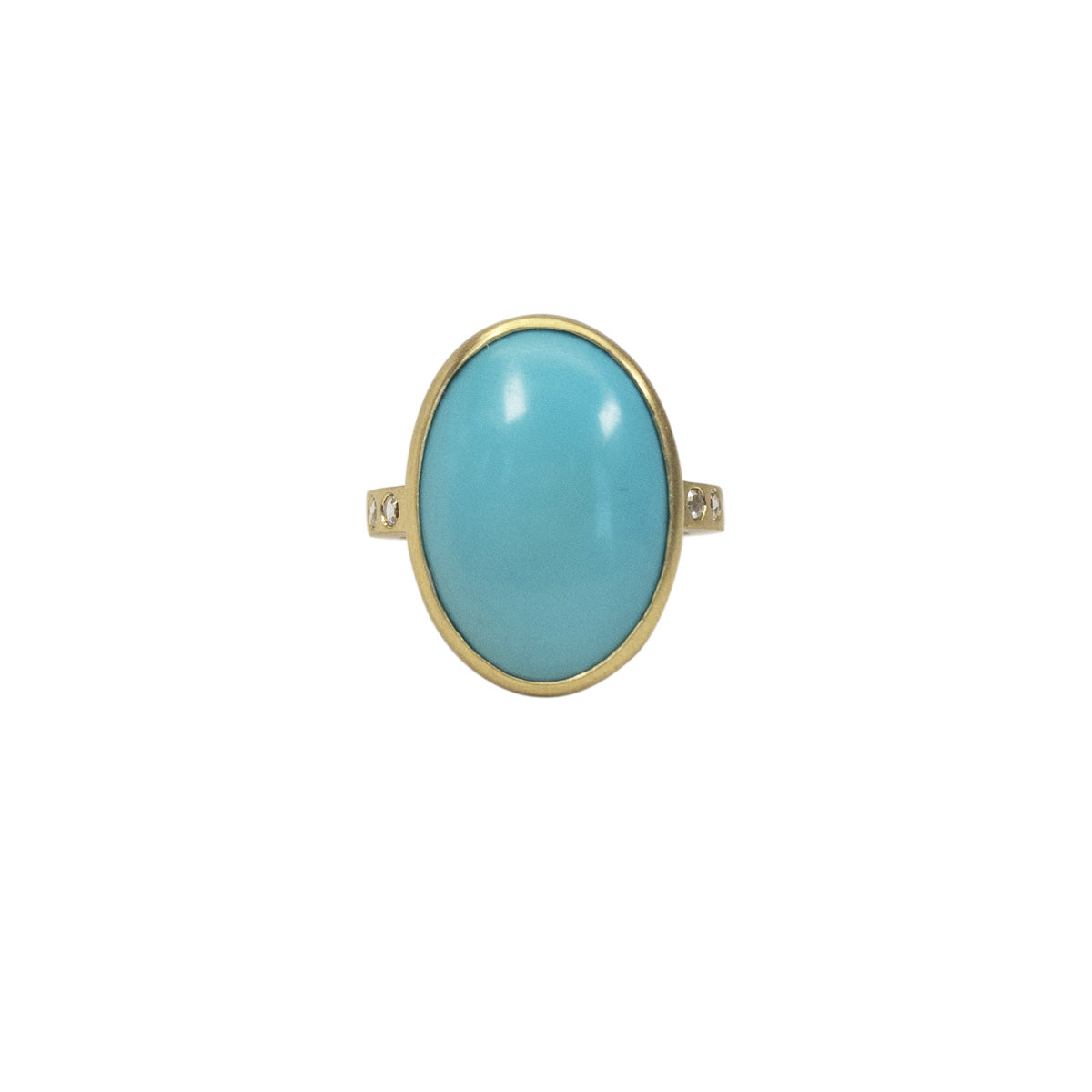 Sleeping Beauty Turquoise Ring with Natural White Rose Cut Diamonds in 18K Gold