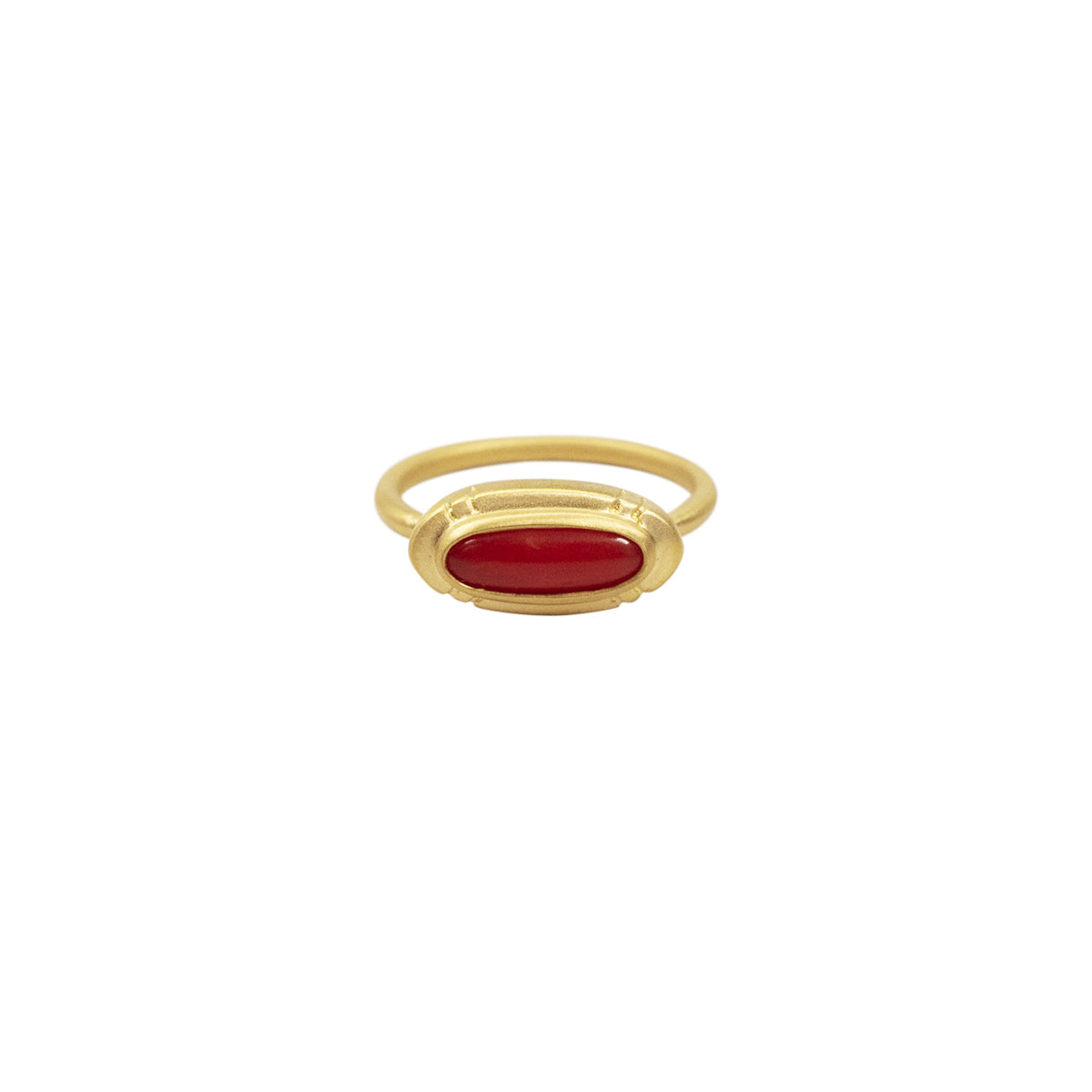 Small Etched Vintage Oxblood Coral Ring in 22K Gold