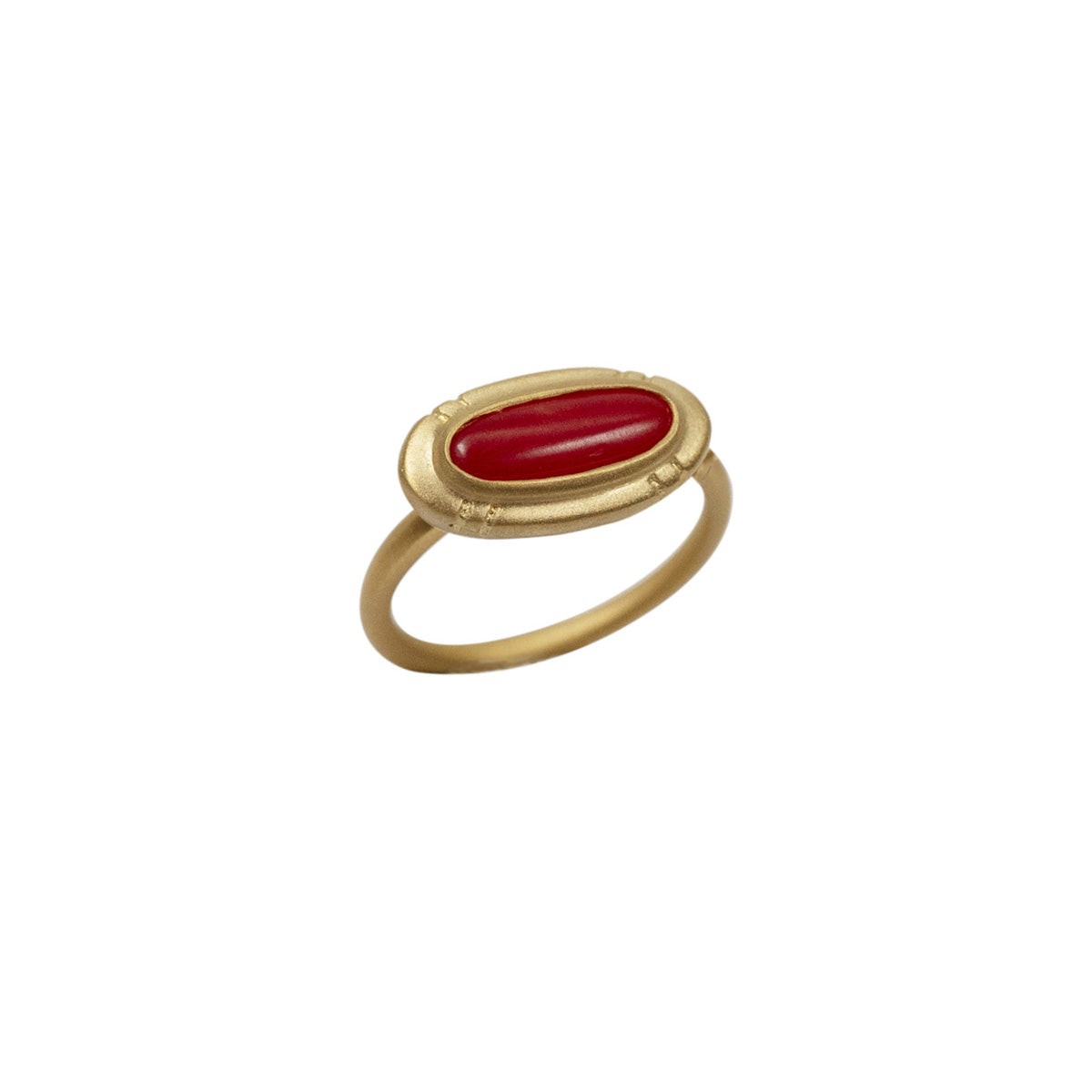Small Etched Vintage Oxblood Coral Ring in 22K Gold