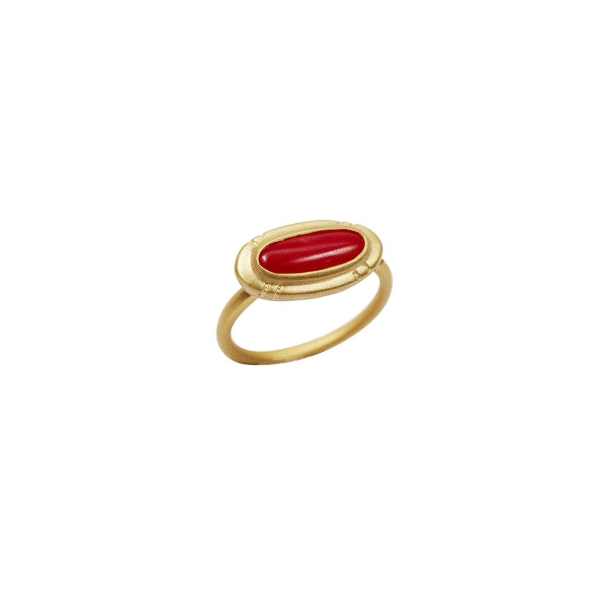 Small Etched Vintage Oxblood Coral Ring in 22K Gold