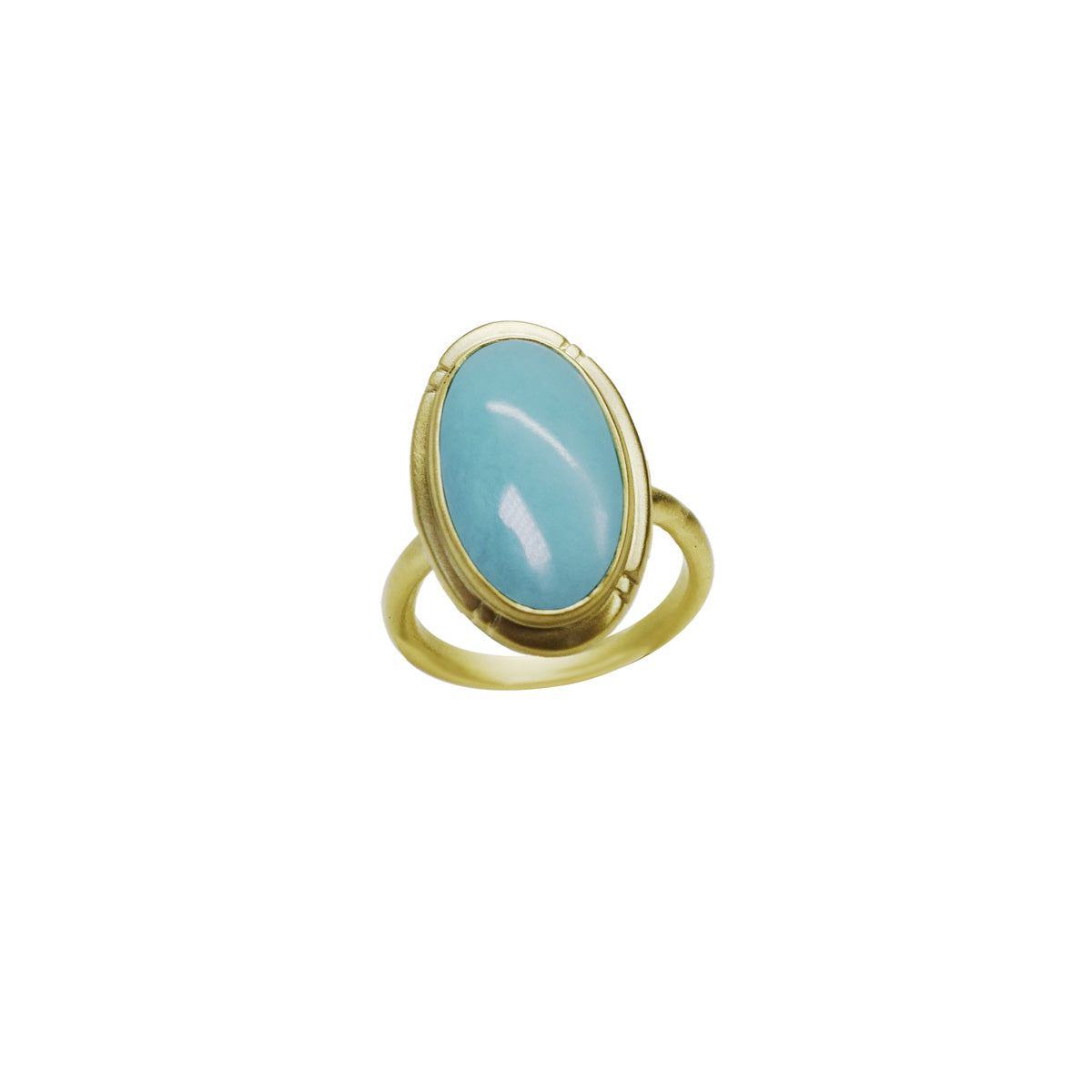 18K Gold Medium Etched Sleeping Beauty Turquoise Ring