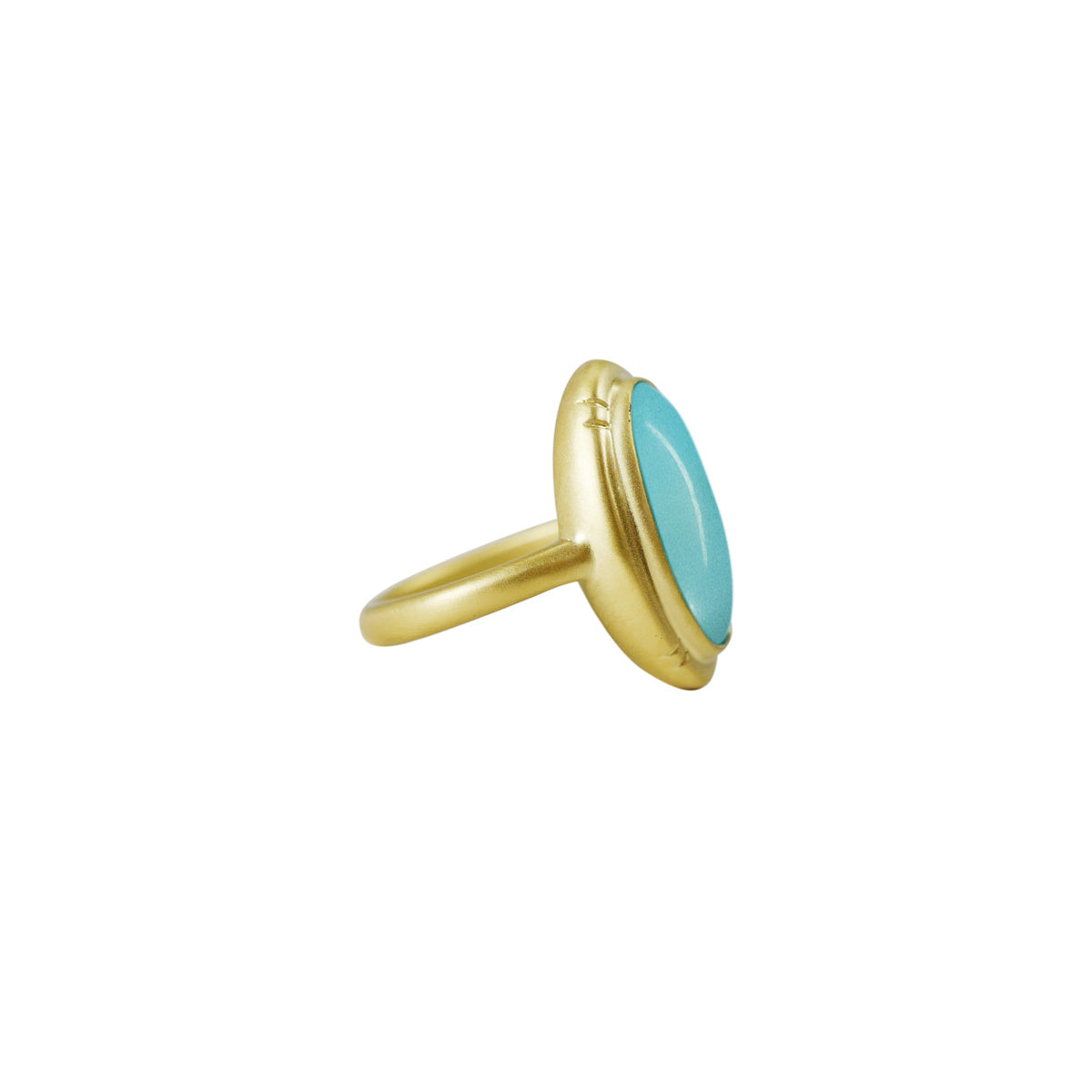 18K Gold Medium Etched Sleeping Beauty Turquoise Ring