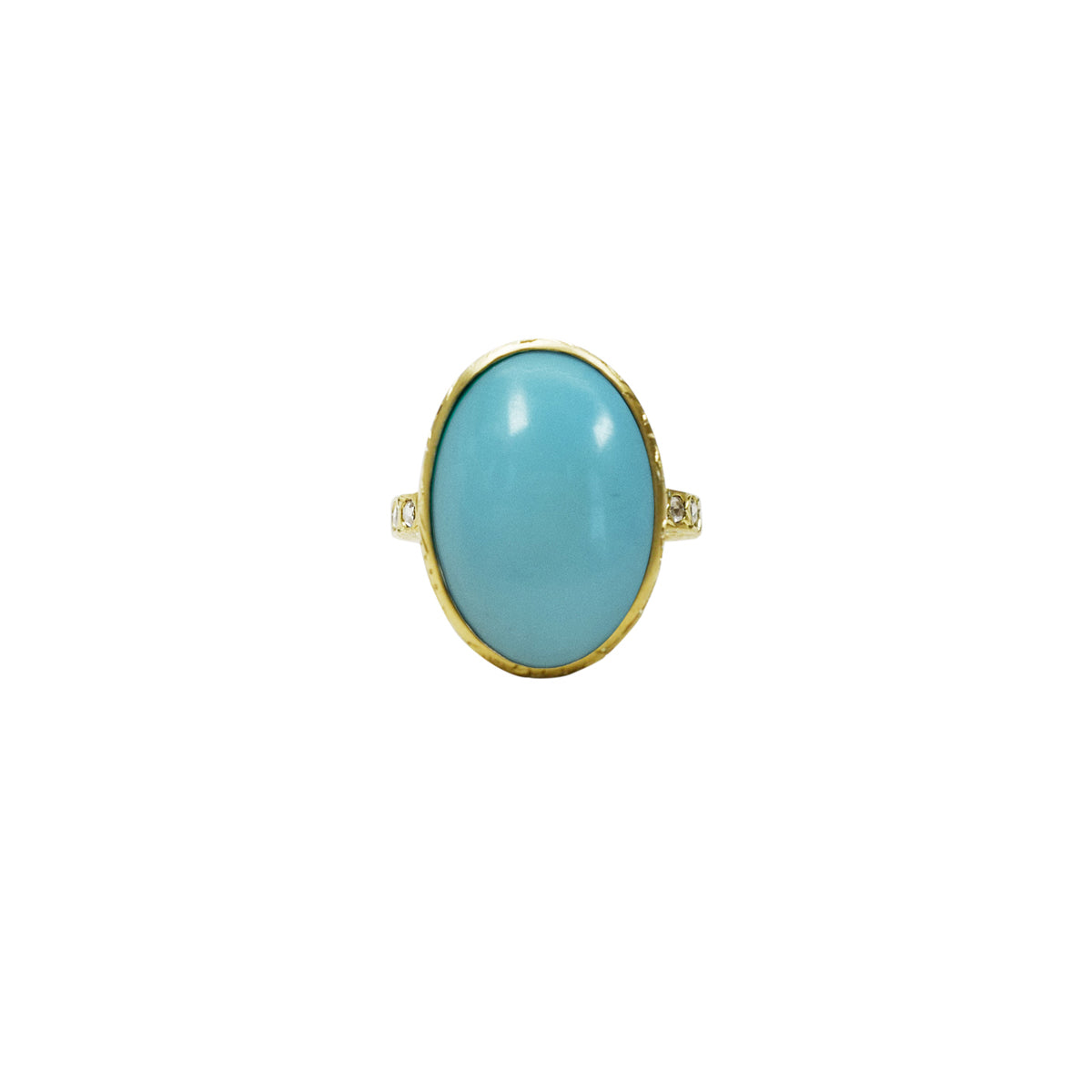 Sleeping Beauty Turquoise Paisley Ring with Natural White Rose Cut Diamonds in 18K Gold