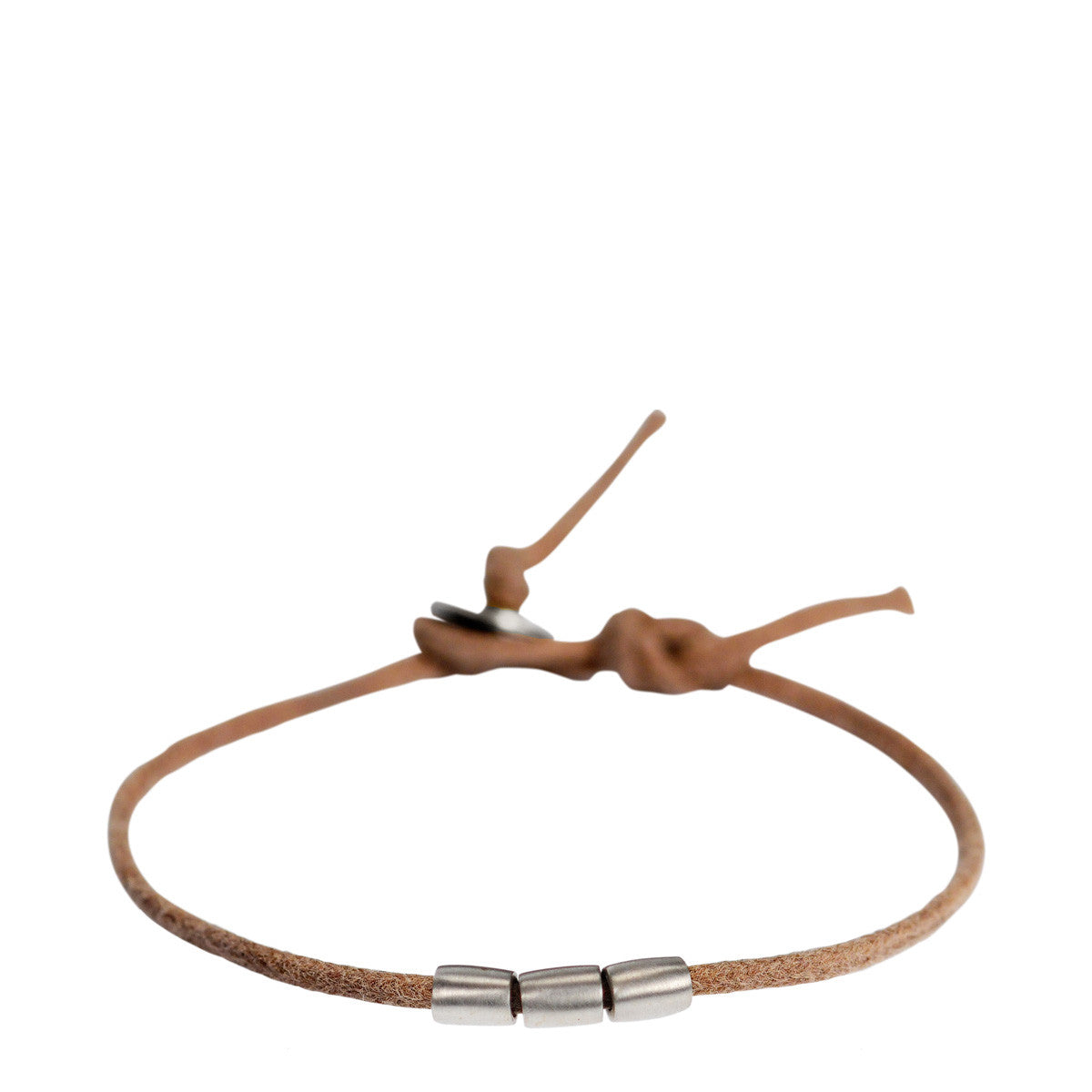 Men's Sterling Silver 3 Bead Bracelet on Natural Cord