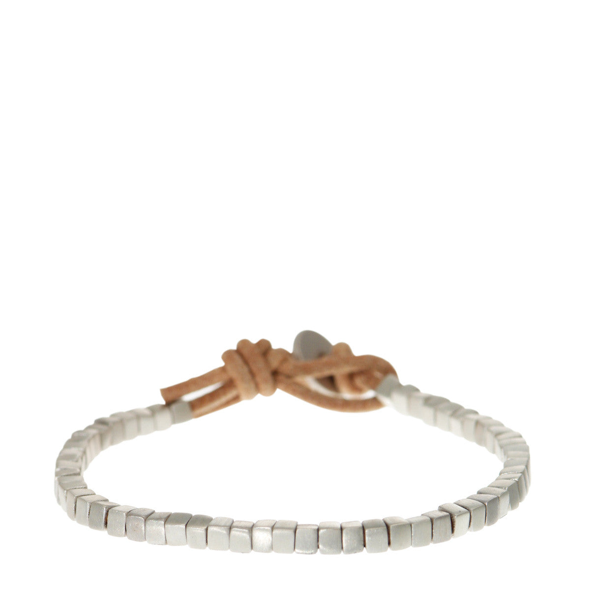 Sterling Silver Square Bead Bracelet on Natural Leather