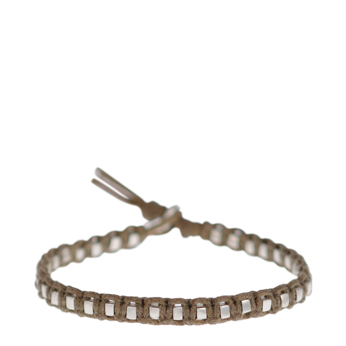 Men's Sterling Silver Single Strand Woven Square Bead Bracelet