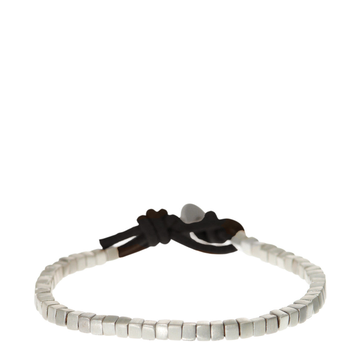 Sterling Silver Square Bead Bracelet on Black Leather