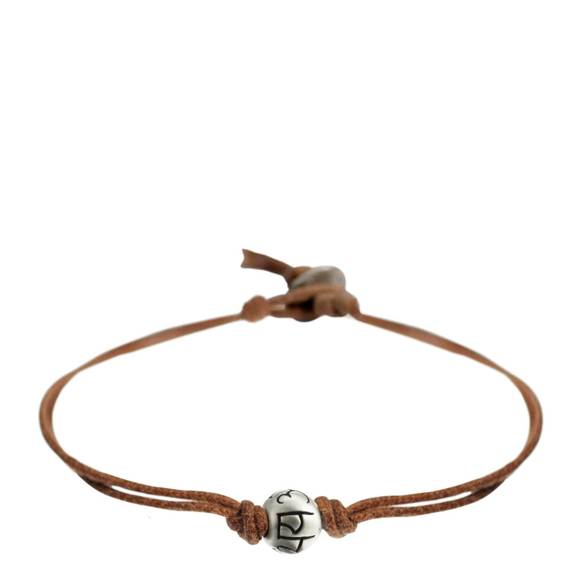 Men&#39;s Sterling Silver Fearlessness Bead Bracelet on Natural Cord with Button Closure