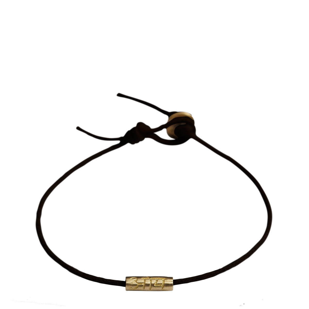 10K Gold Om Tube Bracelet on Black Cord