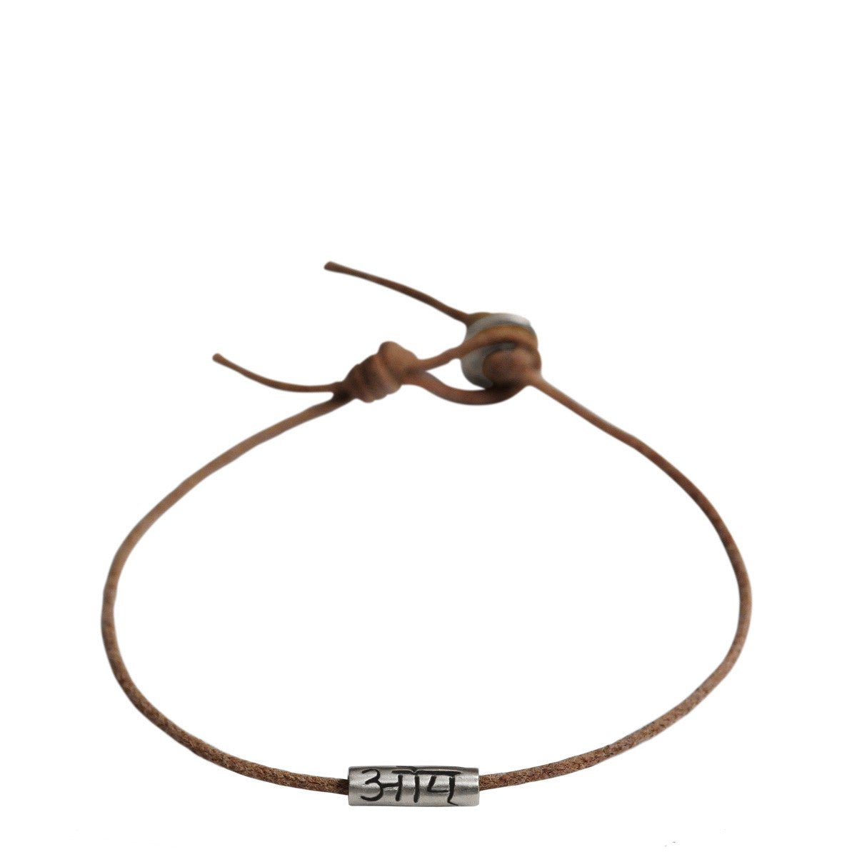 Men's Sterling Silver Om Tube Bracelet on Natural Cord