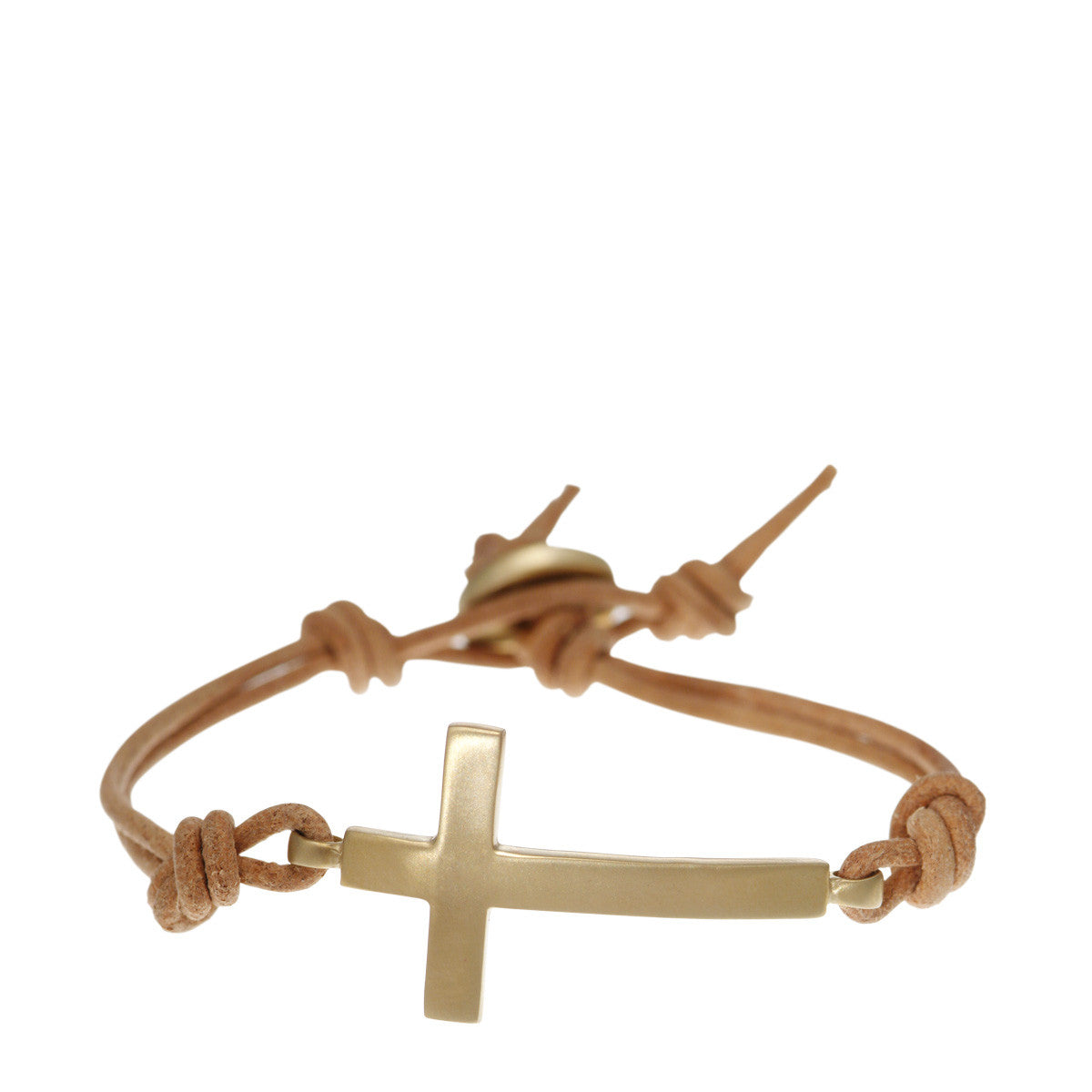 Men's 10K Gold Cross Bracelet on Natural Leather