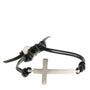 Sterling Silver Cross Bracelet on Black Leather