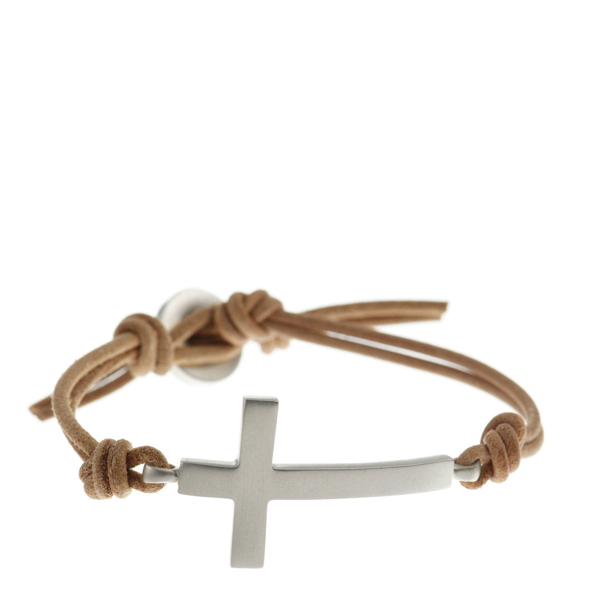 Sterling Silver Cross Bracelet on Natural Leather