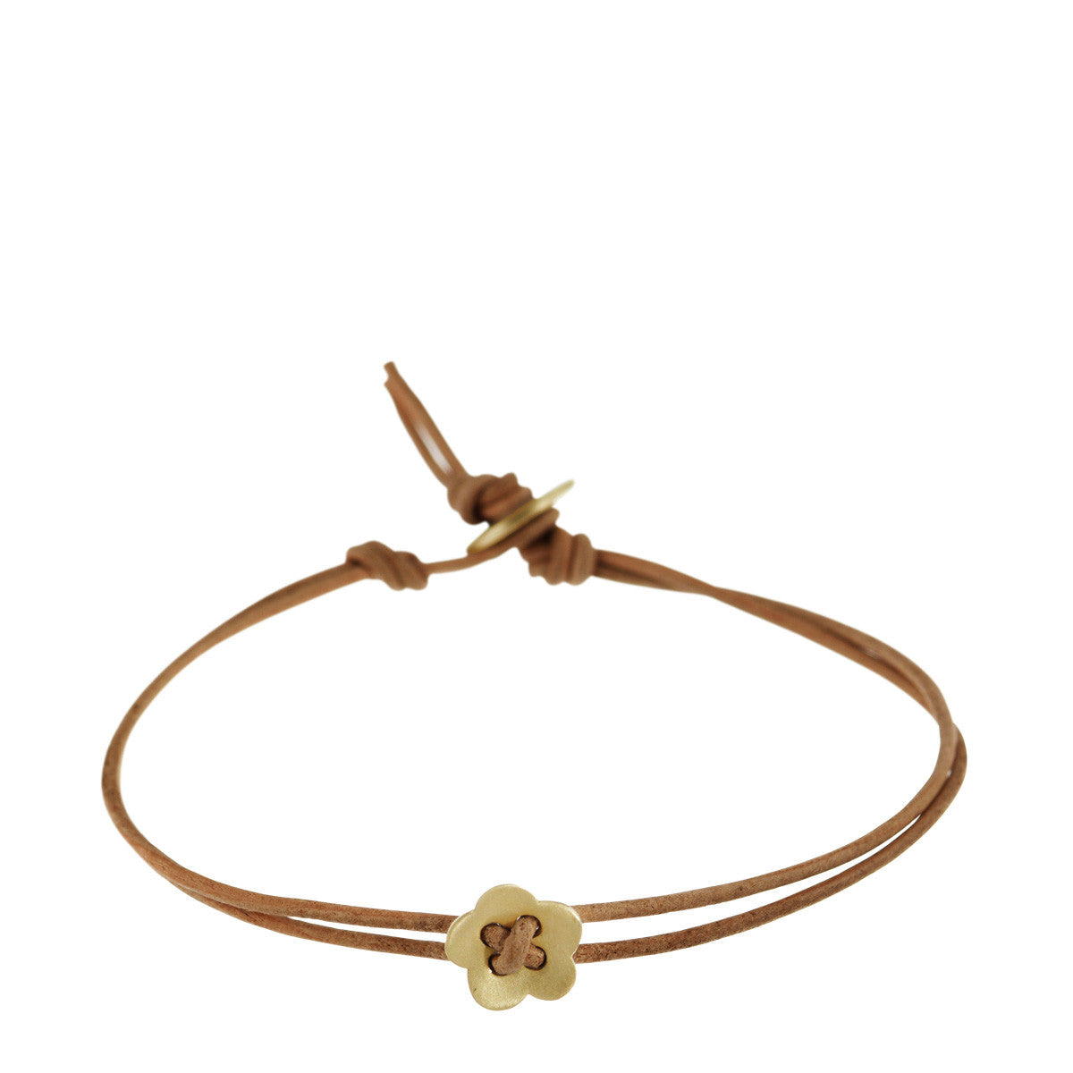 10K Gold Small Single Flower Bracelet on Natural Cord