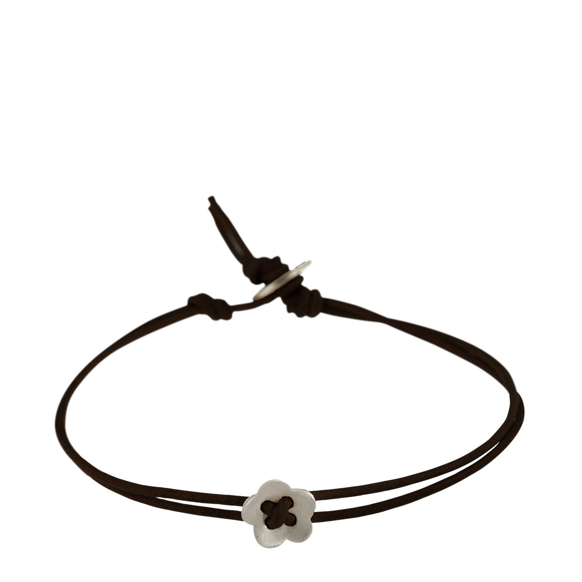 Sterling Silver Small Single Flower Bracelet on Black Cord