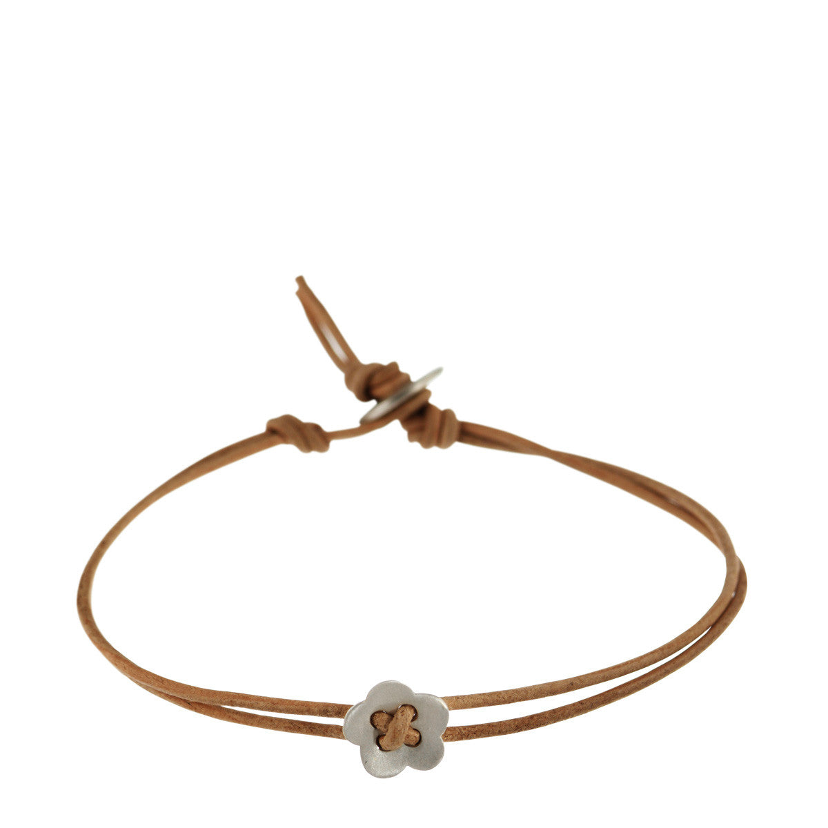 Sterling Silver Small Single Flower Bracelet on Natural Cord