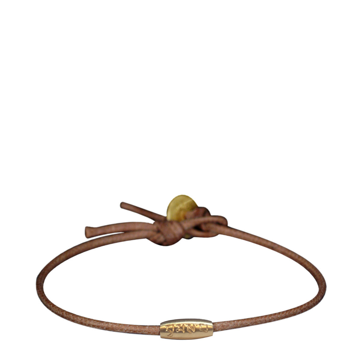 10K Gold Fine Love Bead Bracelet on Natural Cord
