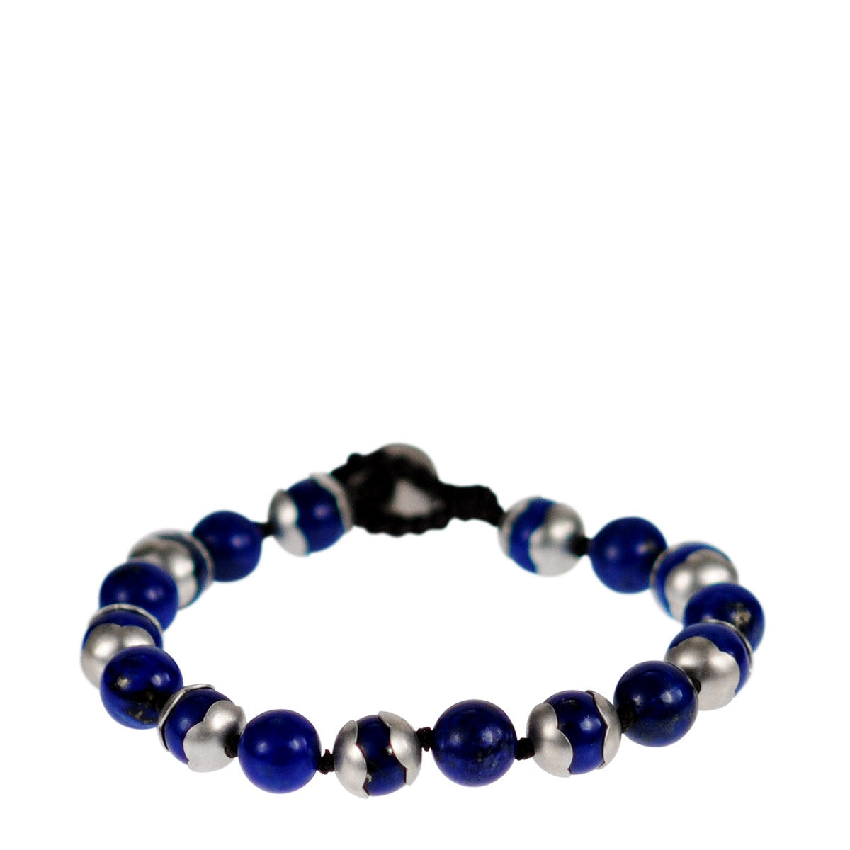 Sterling Silver Flower Cap Lapis Bead Bracelet on Cord