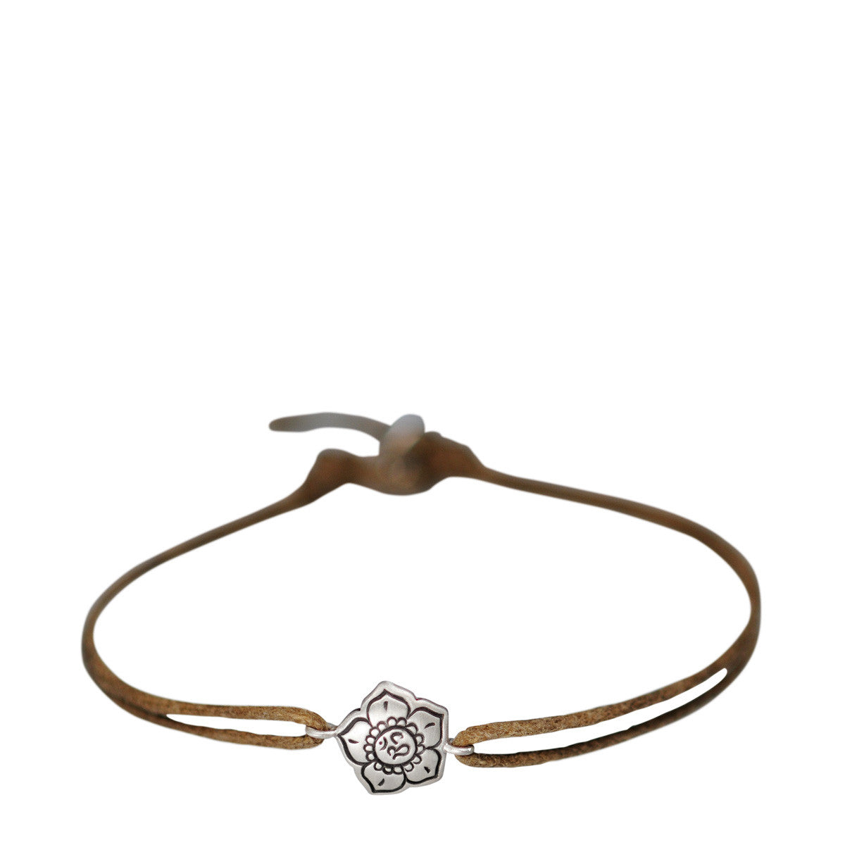 Sterling Silver Om Flower Bracelet on Cord