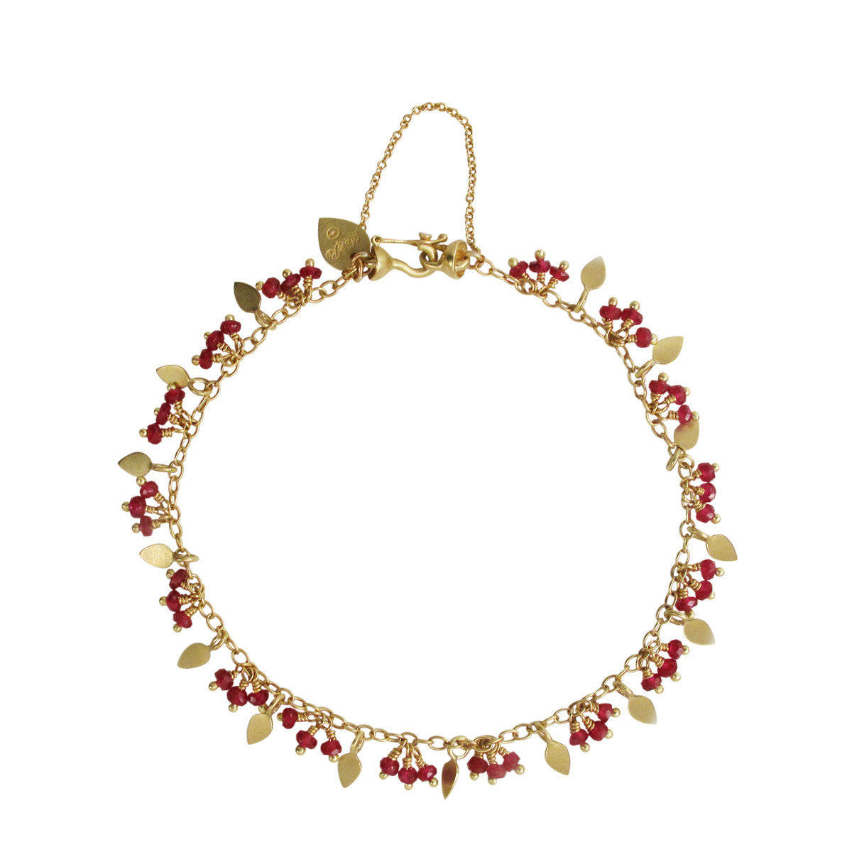 18K Gold Tiny Petal and Ruby Bracelet