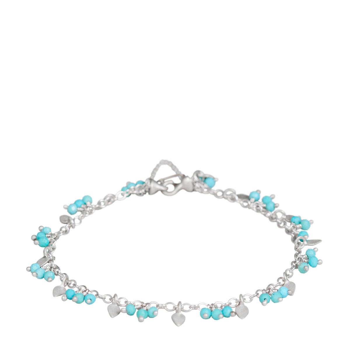 Sterling Silver Tiny Petal and Turquoise Bracelet