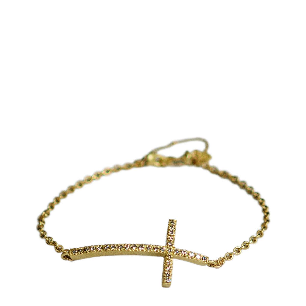 18K Gold Pave Cross Bracelet with Diamonds