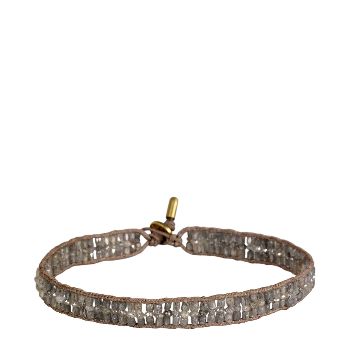 18K Gold Triple Row Tube and Rondelle Bracelet with Grey Diamonds