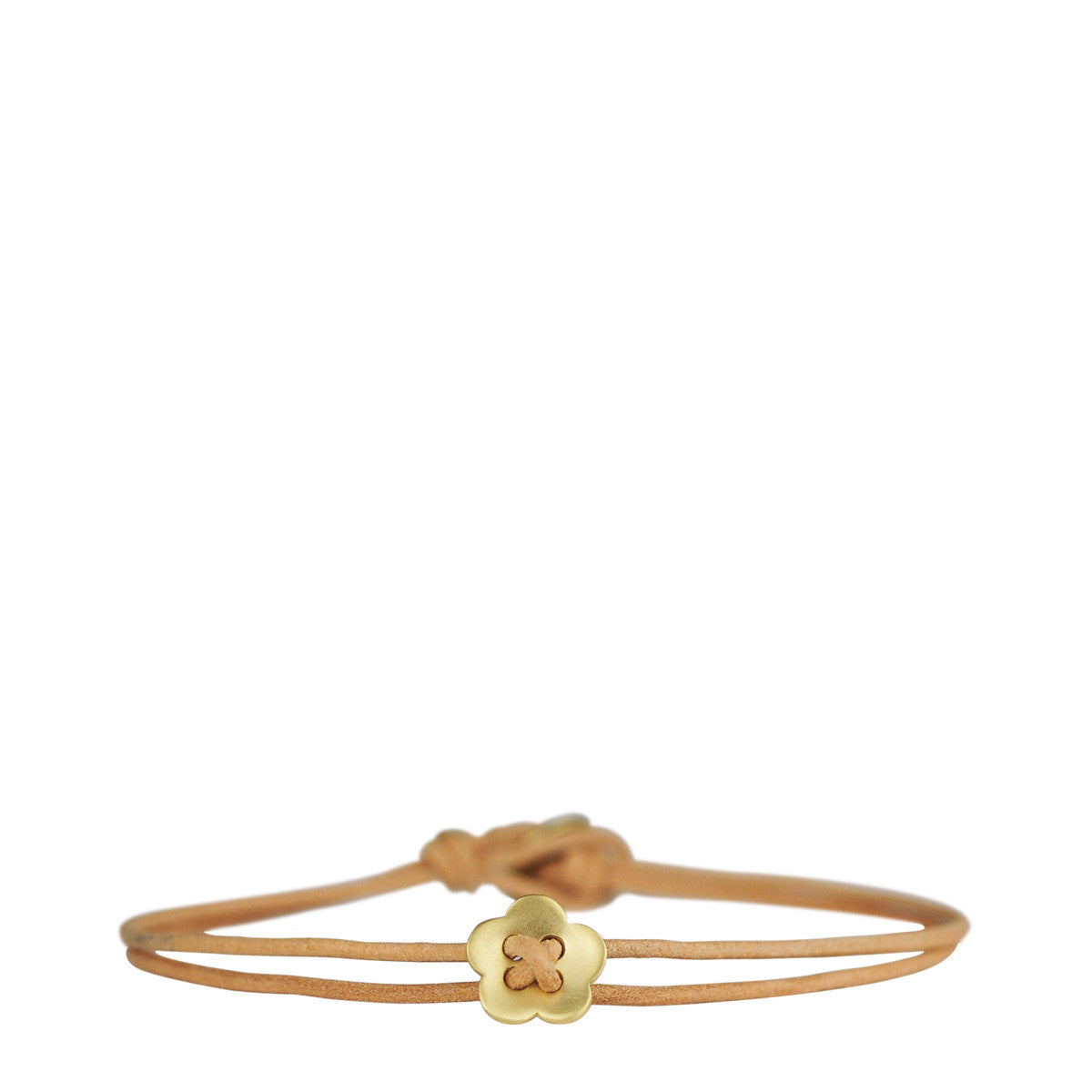 18K Gold Small Single Flower Bracelet on Natural Cord