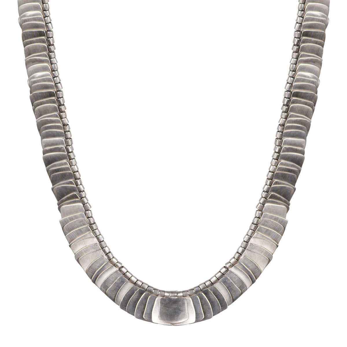 Sterling Silver Full Flattened Metal Necklace on Cord with Bead Closure