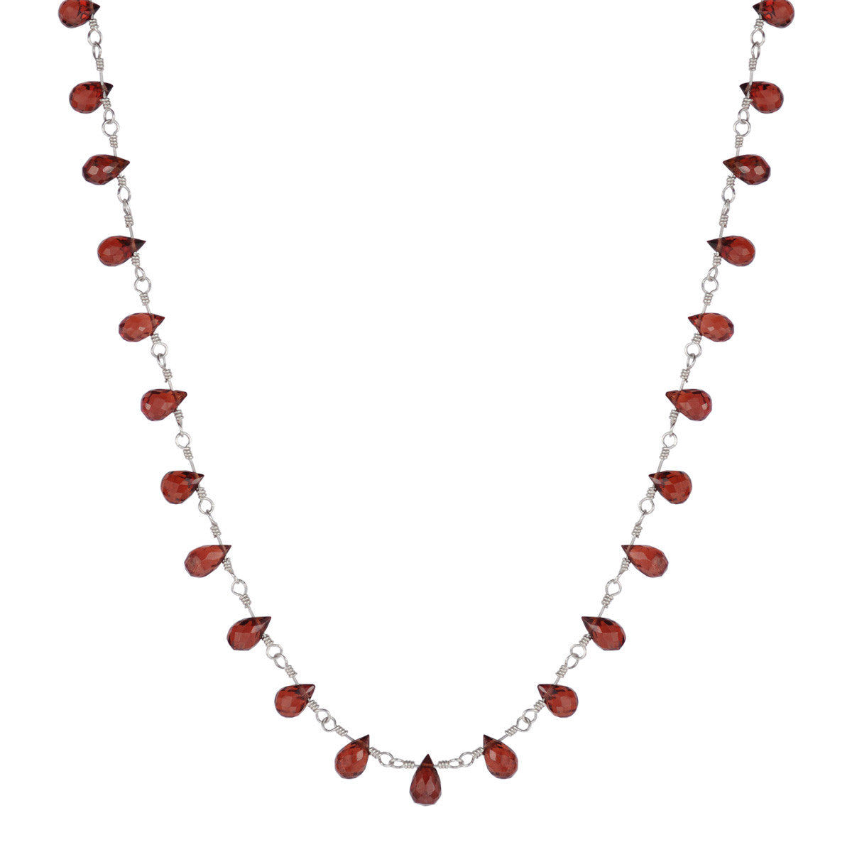 Sterling Silver Small Garnet Teardrop Necklace