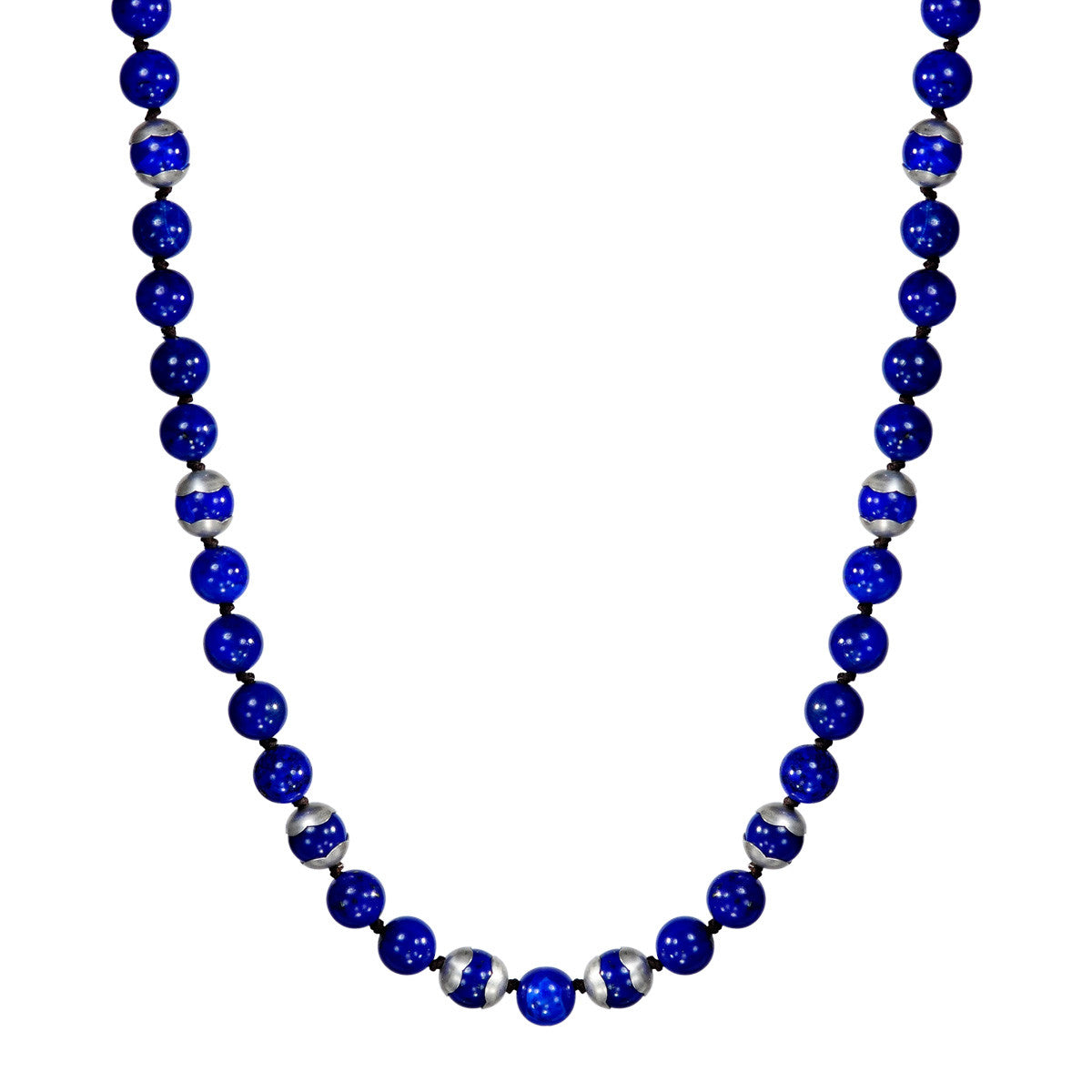 Sterling Silver Flower Cap Lapis Bead Necklace on Cord