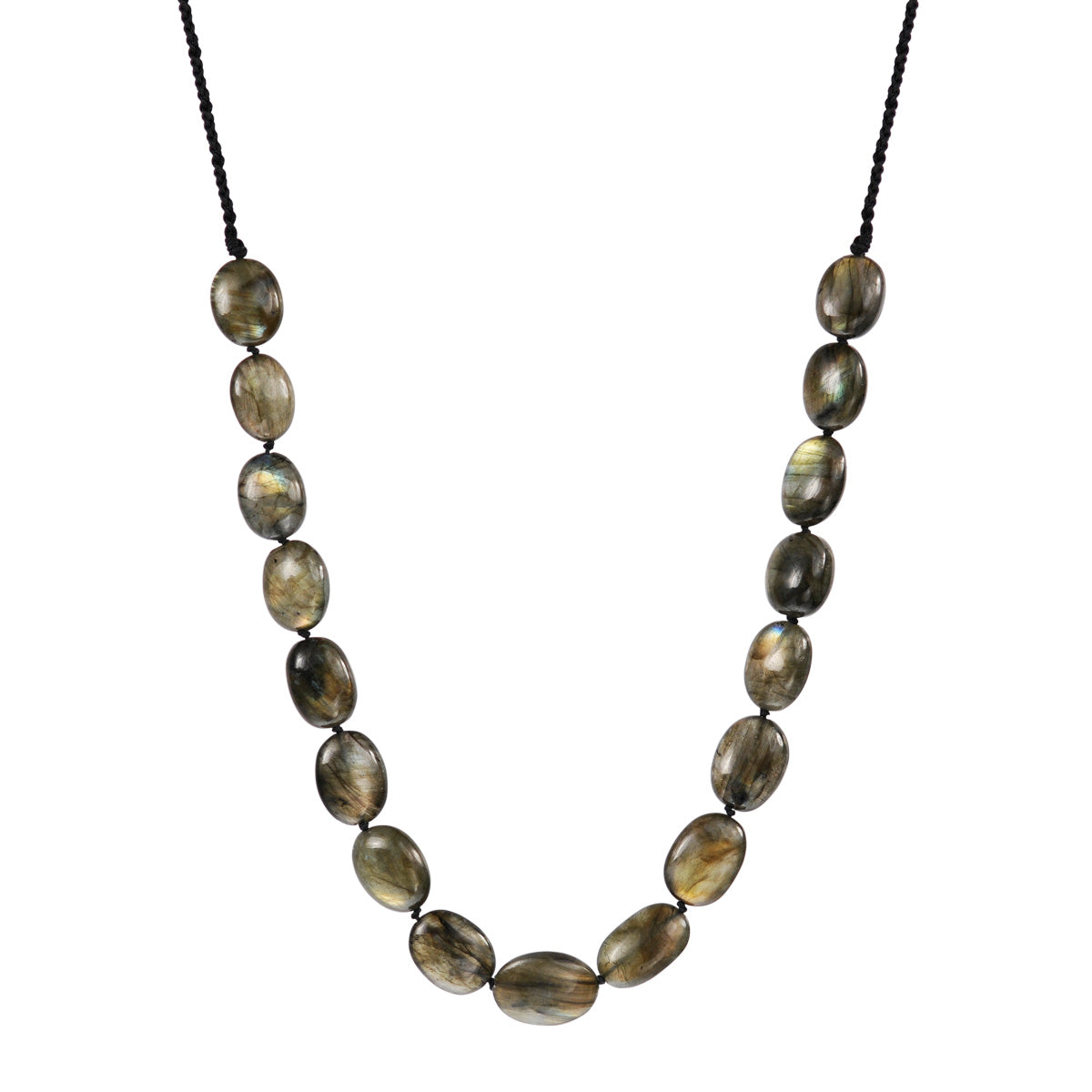 Sterling Silver Knotted Labradorite Necklace on Cord