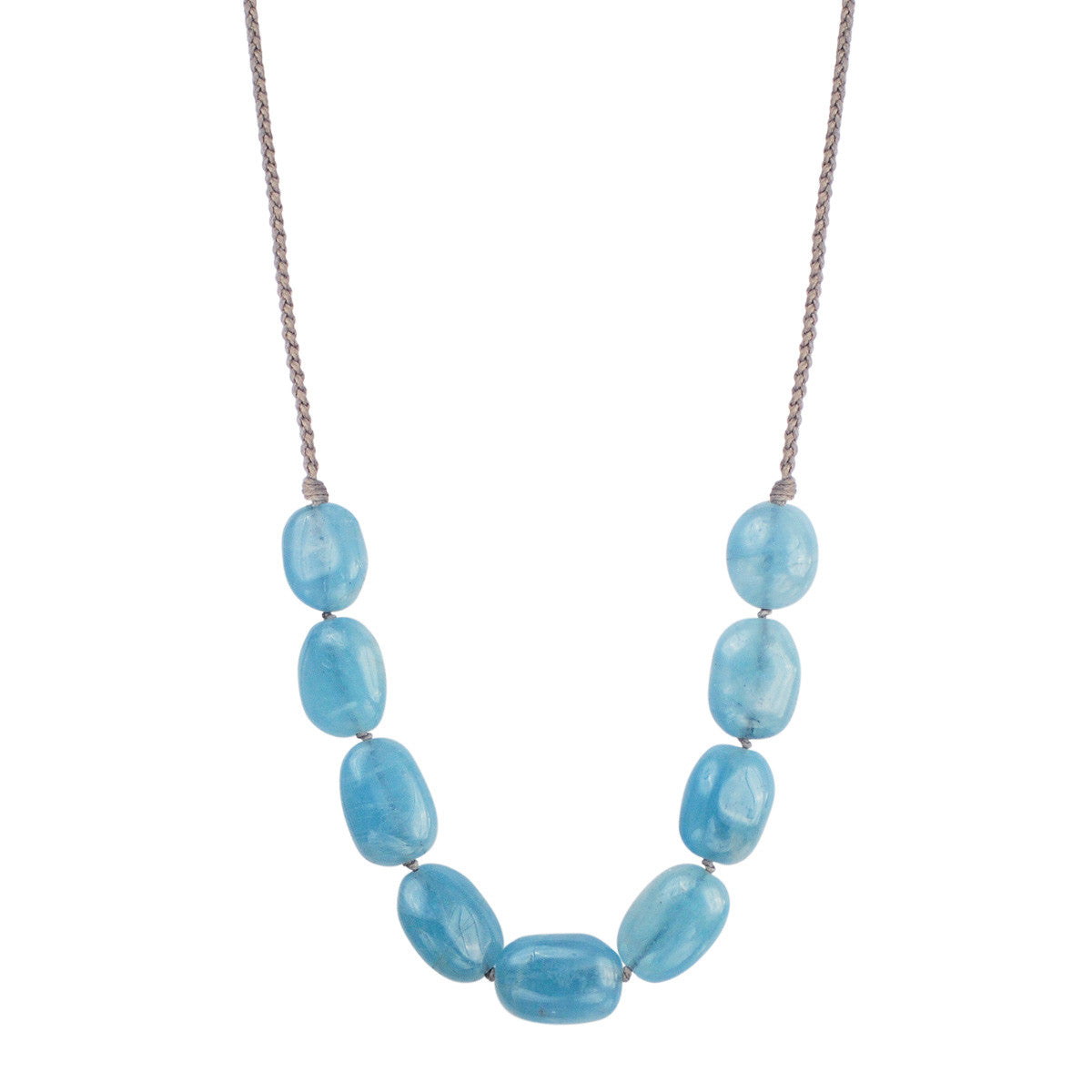 Sterling Silver 9 Knotted Aquamarine Necklace