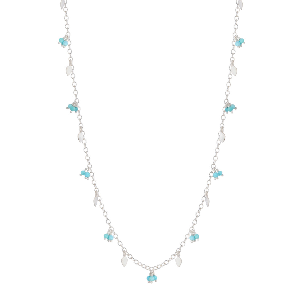 Sterling Silver Tiny Petal Chain with Turquoise
