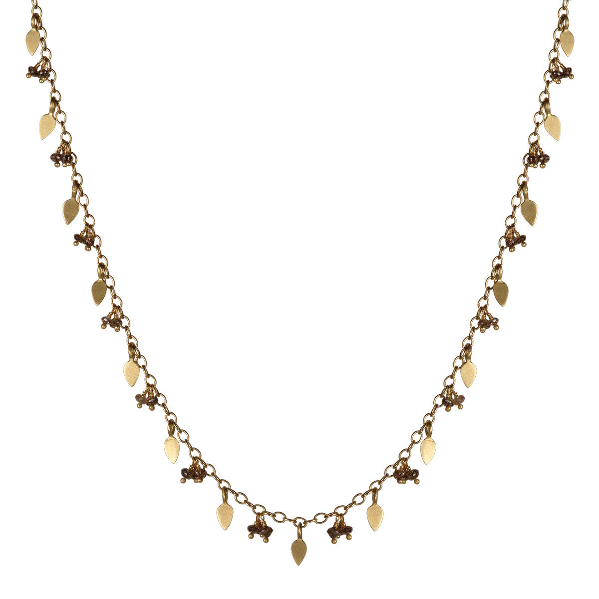 18K Gold 1 Tier Tiny Petal &amp; Bead Chain with Brown Diamonds