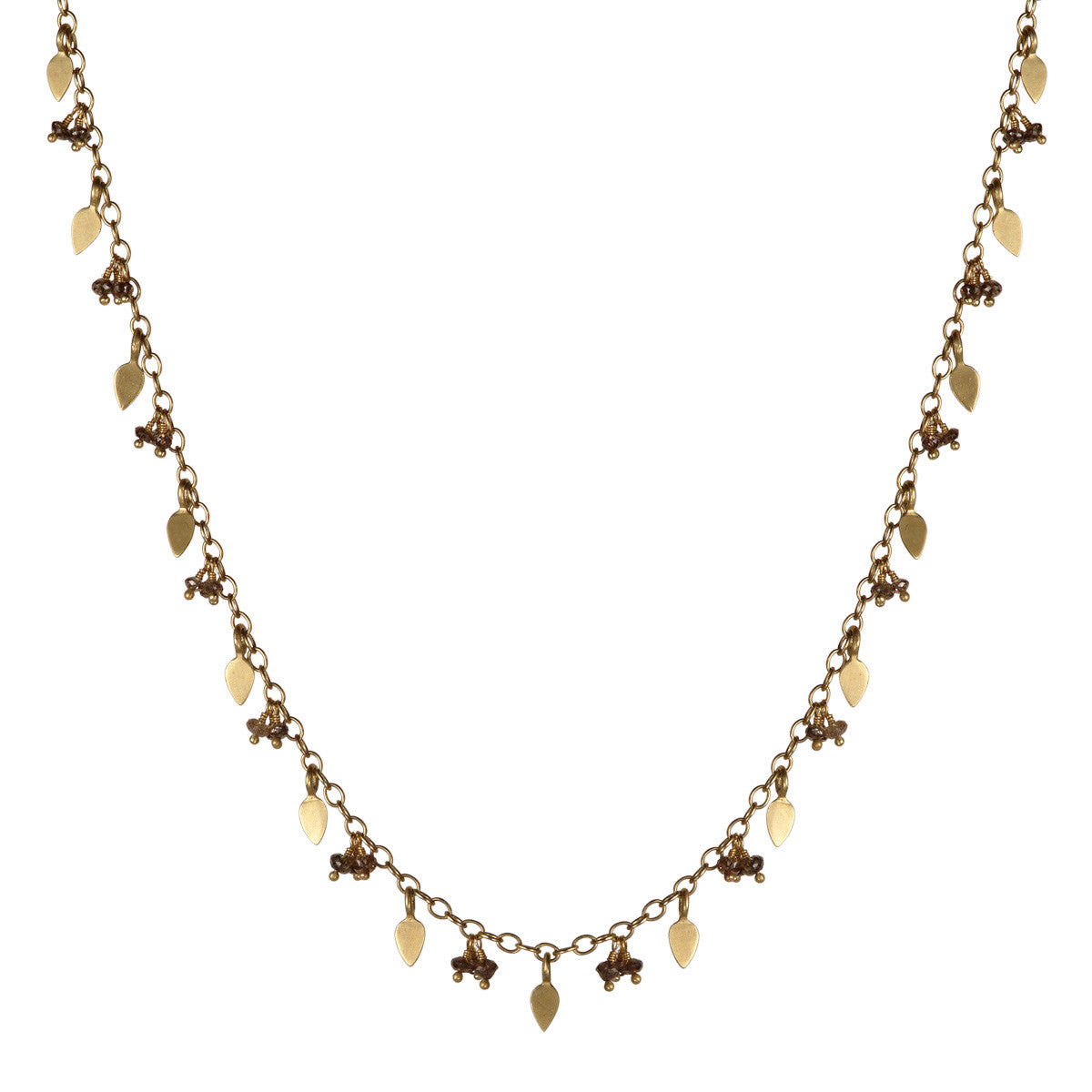 18K Gold 1 Tier Tiny Petal & Bead Chain with Brown Diamonds