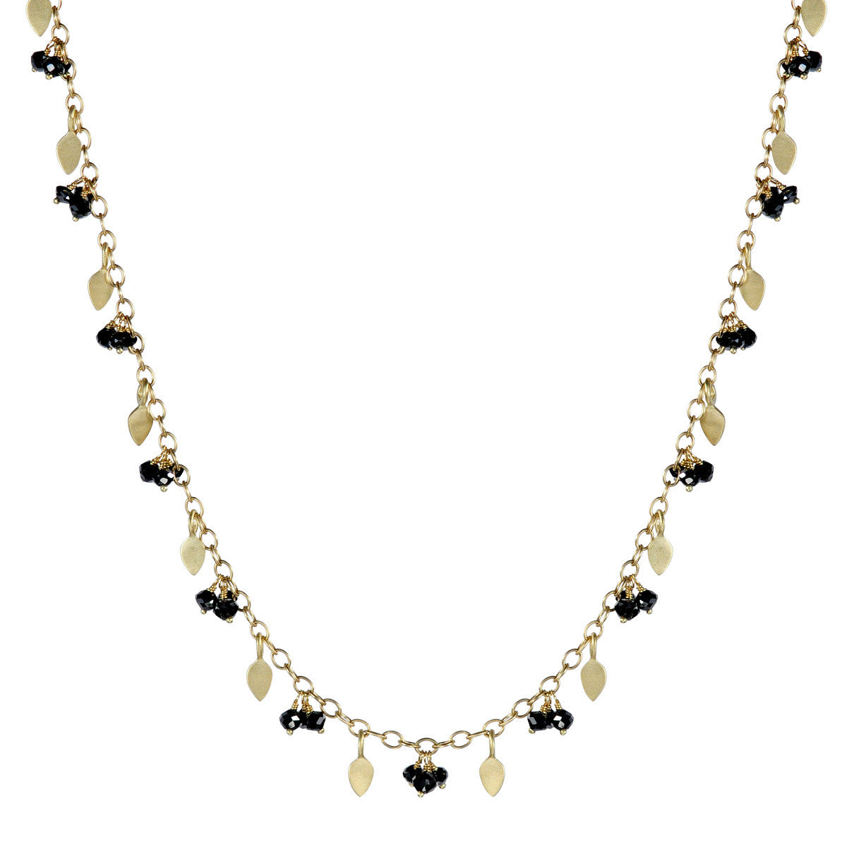 18K Gold 1 Tier Tiny Petal &amp; Bead Chain with Black Diamonds