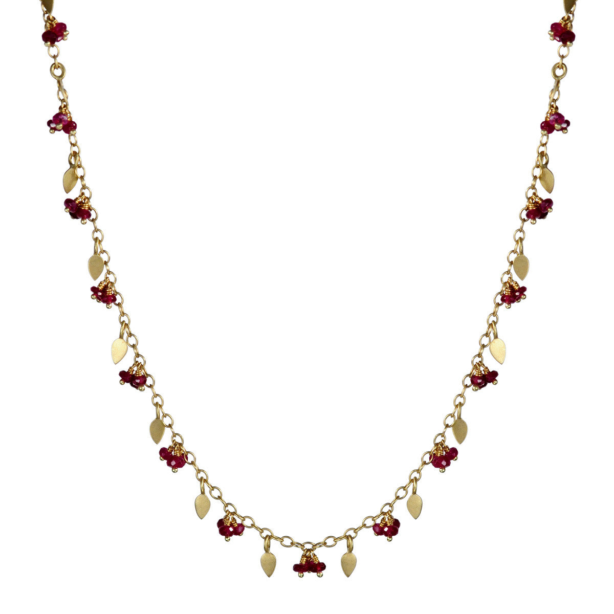 18K Gold 1 Tier Tiny Petal Chain with Rubies
