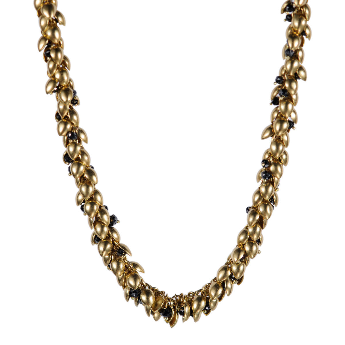 18K Gold All Bead Pod Necklace with Black Diamond Beads