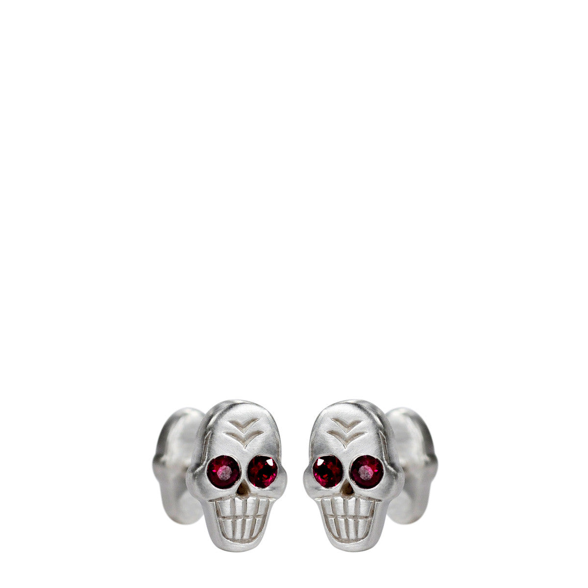 Men's Sterling Silver Skull Cufflinks with Ruby Eyes
