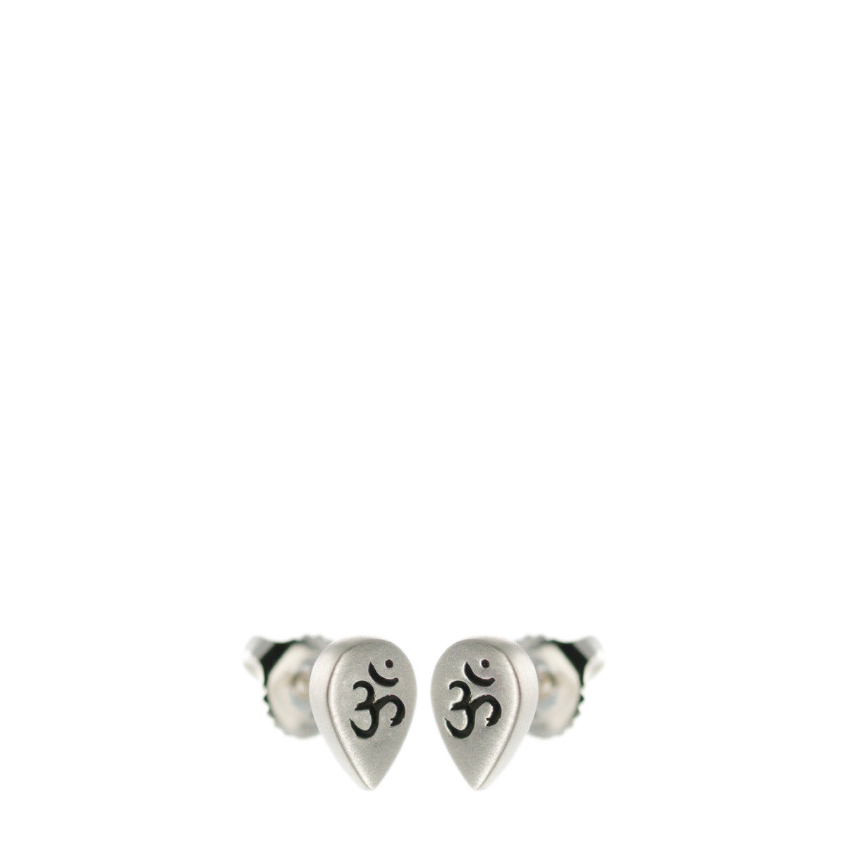 Sterling Silver Teardrop "Om" Stud Earrings