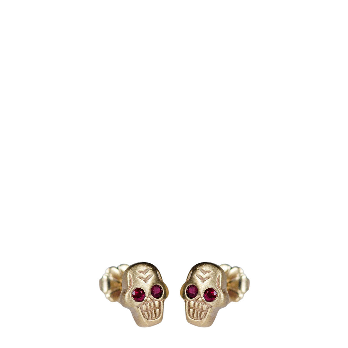 10K Gold Tiny Skull Stud Earrings with Rubies