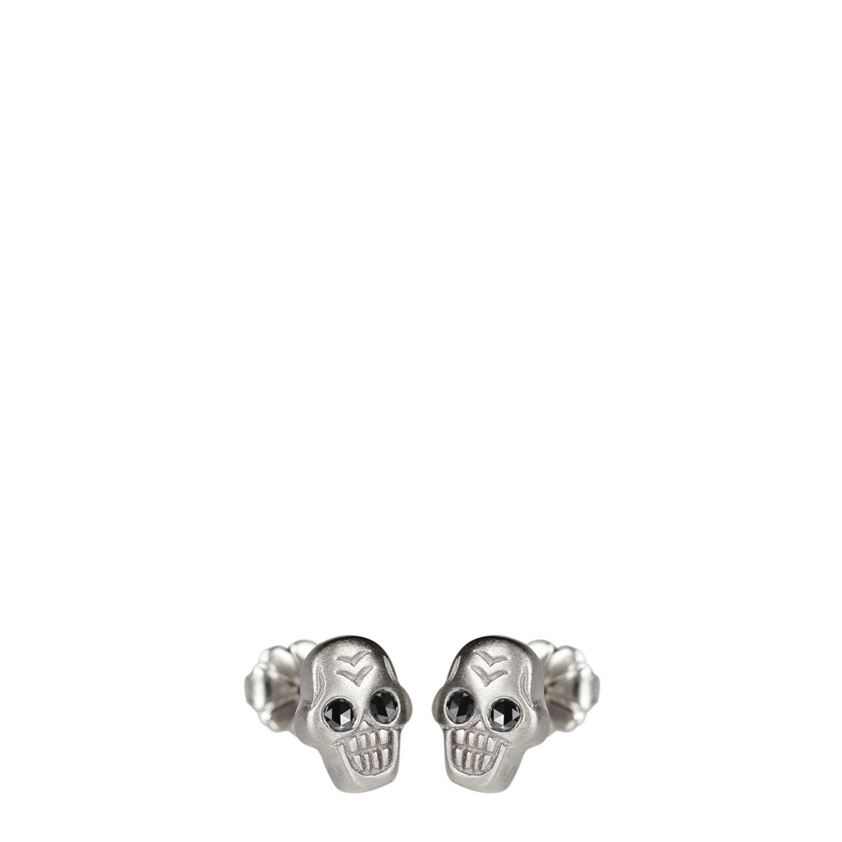 Sterling Silver Tiny Skull Stud Earrings with Black Diamond Eyes