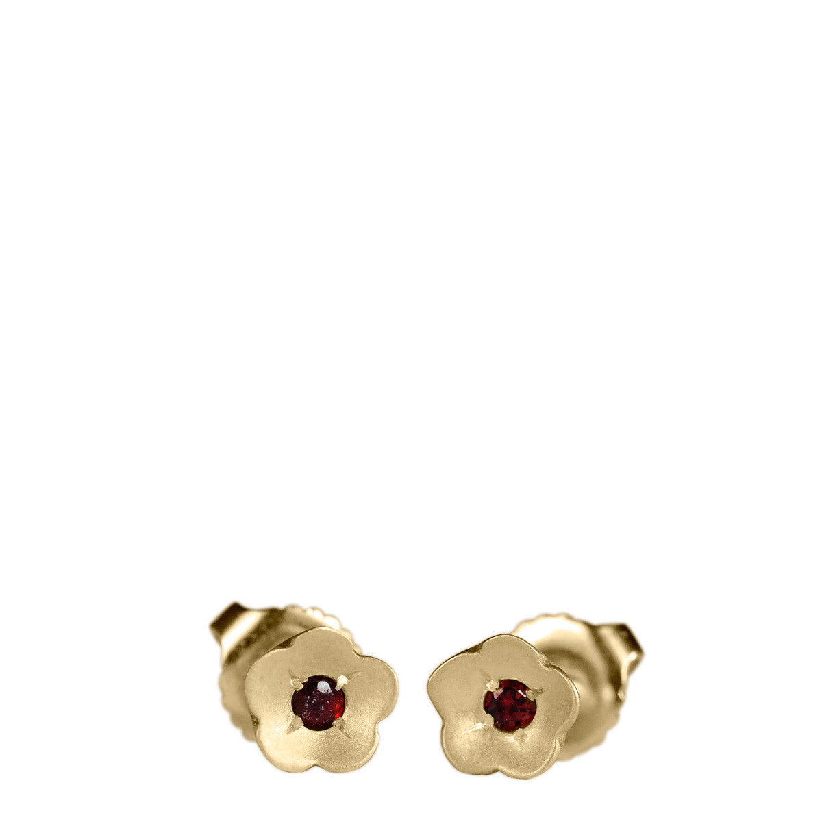 10K Gold Buttercup Stud Earrings with Garnet