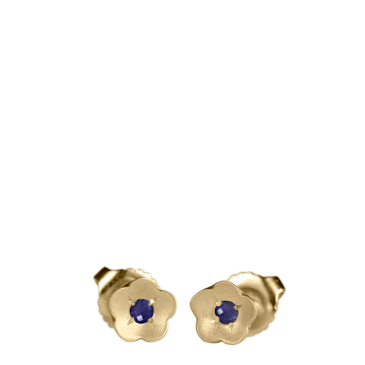 10K Gold Buttercup Stud Earrings with Iolite